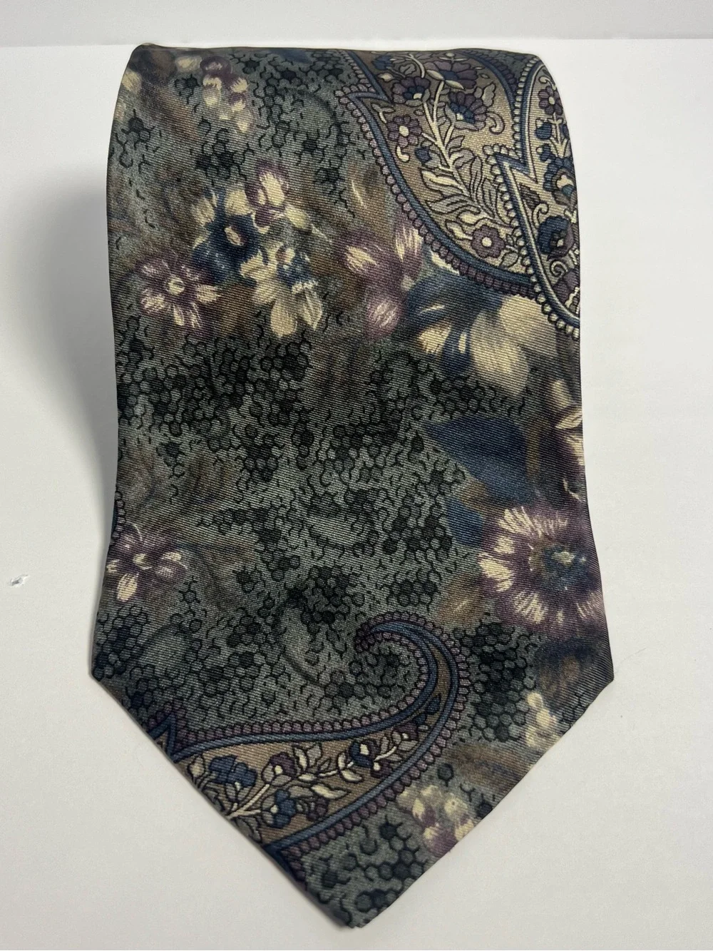 Peter Thomas by Superba Men’s 100% Silk Tie Paisley Floral Gray Blue Purple